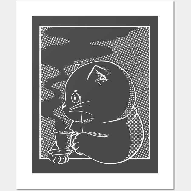 Cute Cat Sipping Tea - Anime - Kawaii Wall Art by LAPublicTees